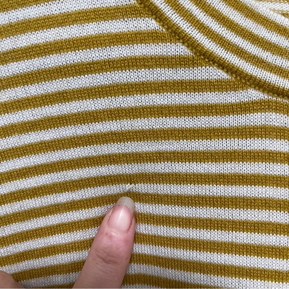 BONOBOS Extra Fine Merino Wool Blend Mustard Yellow & White Striped Sweater L - Picture 7 of 10